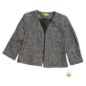 Nipon Boutique : NEW Black Multi Sequin Tweed Wool Blend Open Blazer Jacket : 16